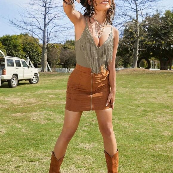 Fringe Detail Olive Bodysuit - Picture 4 of 6